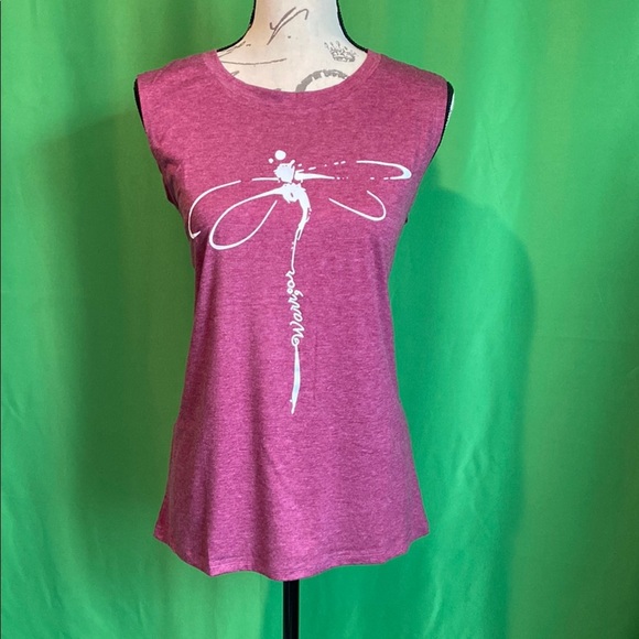 Tops - Women's Sleeveless Top - Heather Fuchsia with Warrior Dragonfly